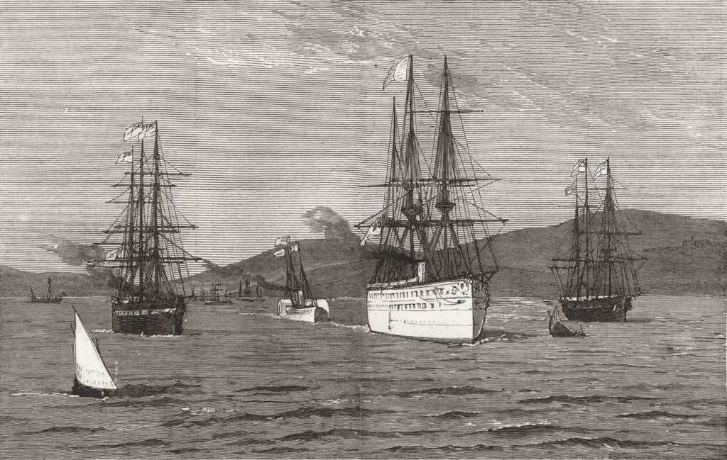 INDIA.The Serapis with the Prince of Wales on Board Leaving Mumbai Harbour 1876